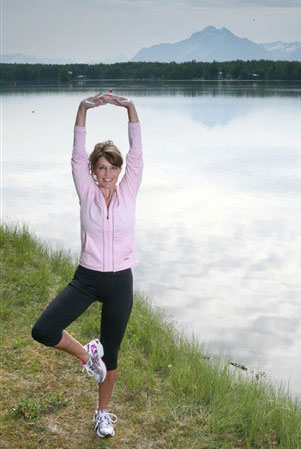 sarah palin runners world photos. Sarah Palin in a yoga pose
